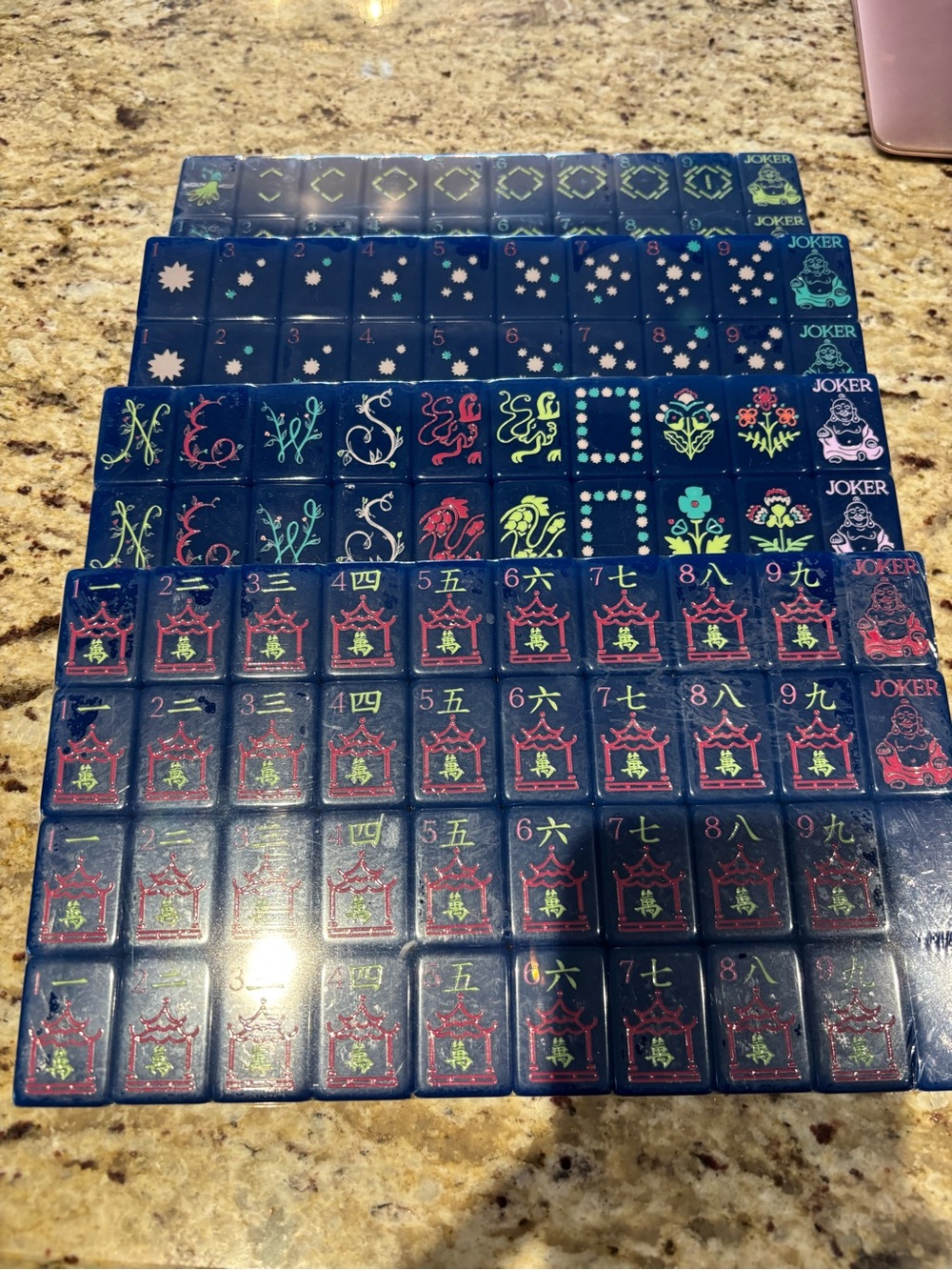 Blue mahjong tiles